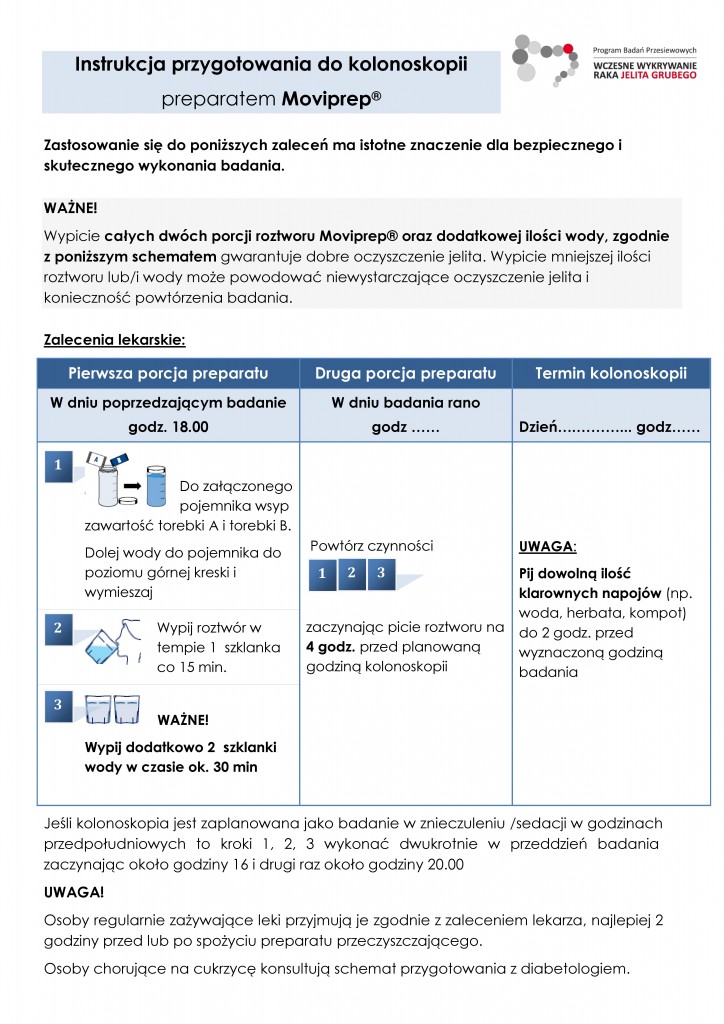 instrukcja przygotowania do kolonoskopii